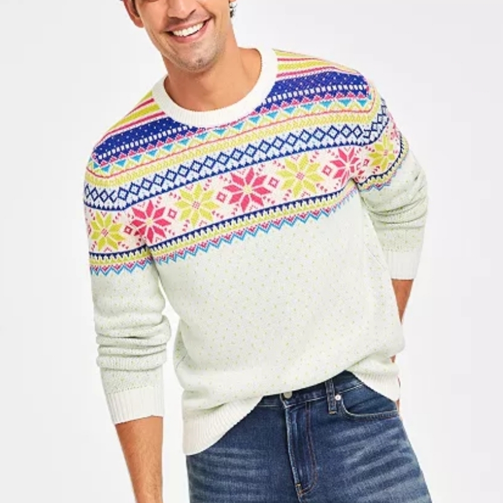 Charter Club Holiday Lane Men's Multi-Color Fair Isle Sweater Size S